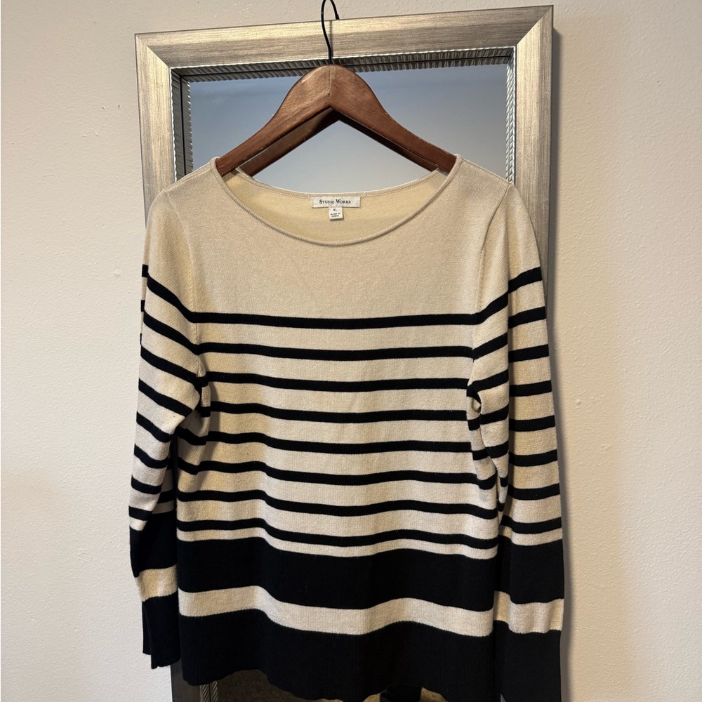 Studio Works Black and Cream Striped Sweater